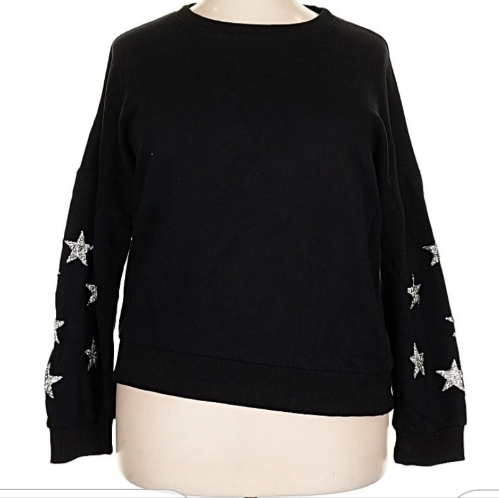 ODDY Black Crewneck Sweater With Silver Star Embelishments